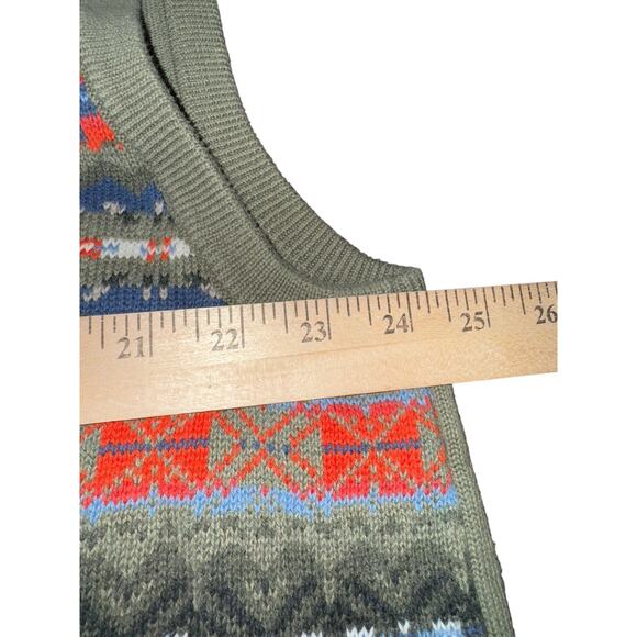 Chaps XXL Fair Isle Sweater Vest Olive V Neck Cotton Nordic Pattern Grandpacore - Picture 6 of 6